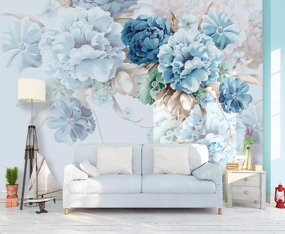 

Custom wallpaper Nordic fresh hand-painted peony flower garden living room TV background wall painting 3d wallpaper, As shown
