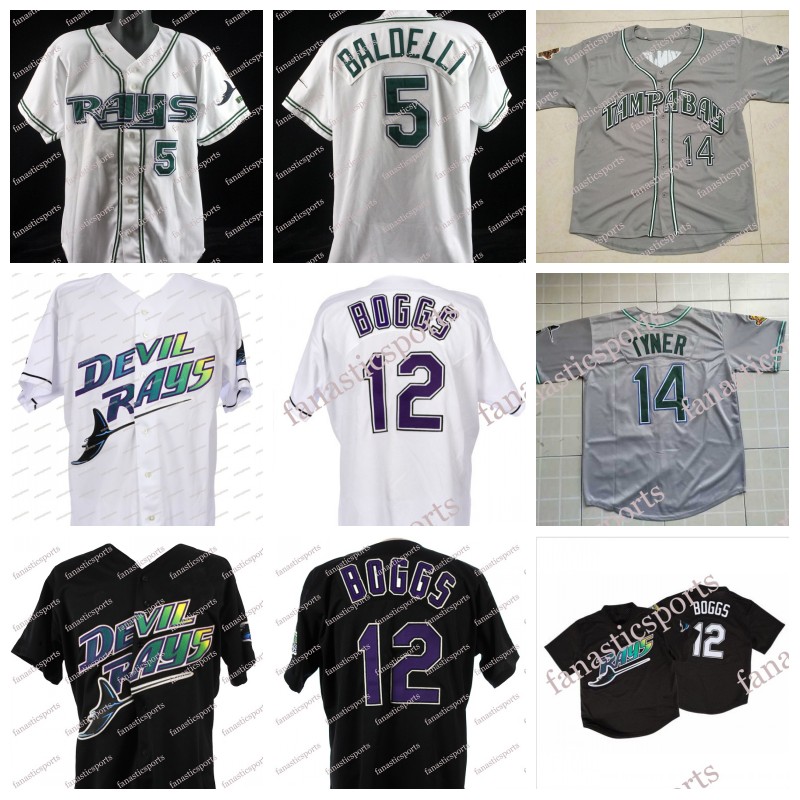 

Devil 1998 Inaugural Season Baseball Jerseys 12 Wade Boggs 33 Jose Canseco 4 Blake Snell 2 Randy Winn 22 Hamilton 5 Baldelli Jersey, White 1 as picture