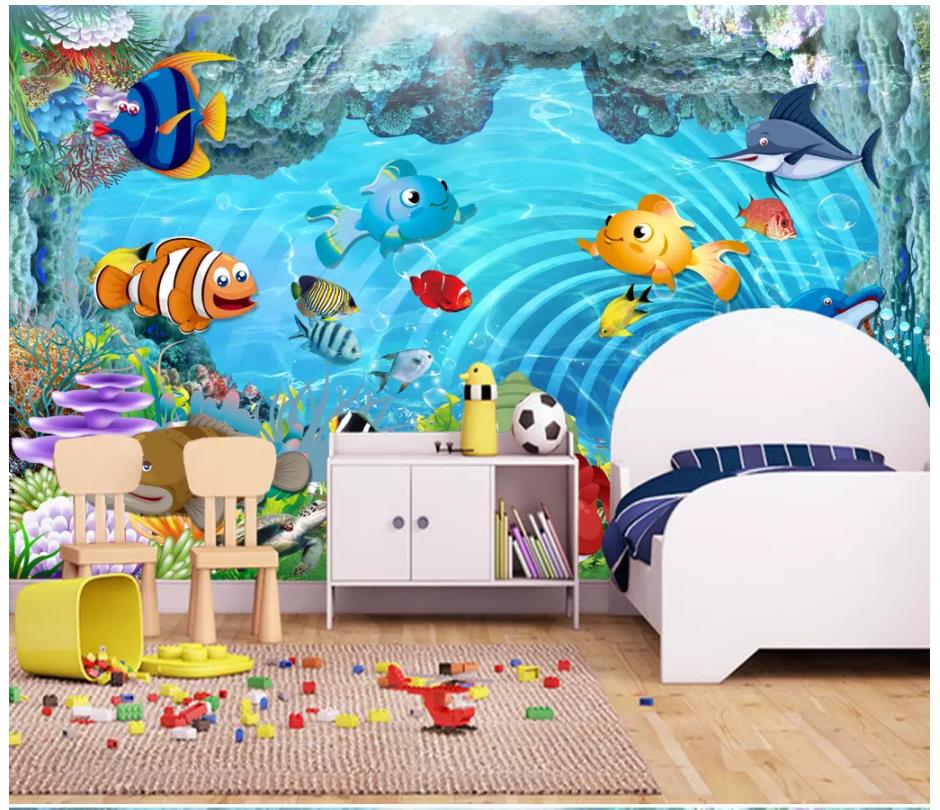 

Custom photo wallpaper for walls 3 d murals wallpaper 3d cartoon children's room underwater world beautiful children's room mural wall paper
