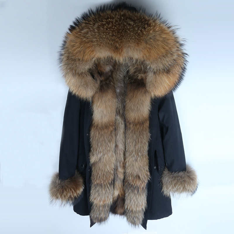 

2019 oversized raccoon fur collar real fur coat natural raccoon liner warm snow outerwear winter jacket men long thick parka
