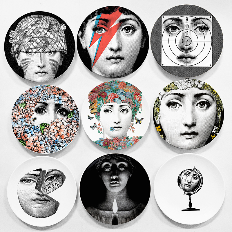 

European MILAN Style Gorgeous Rare Plates Lina Lightbulb Face Piero Wall Hanging Decorative 8 Inch Dish