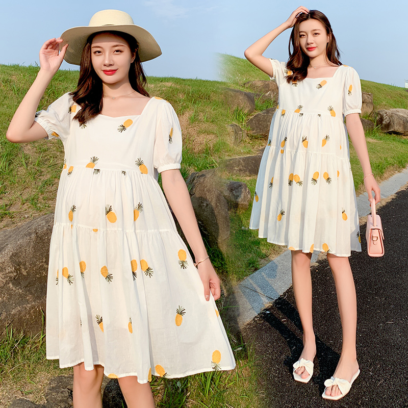 

2020 New Summer Maternity Dress Pregnant Mother Dresses Casual Plus Size Short Sleeve Clothing For Women Pregnance Clothes, White
