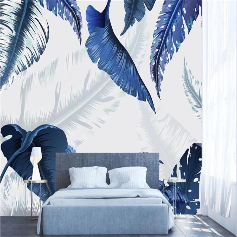 

Milofi custom wallpaper mural modern minimalist abstract southern big wide leaf decoration TV background wall, Silk cloth