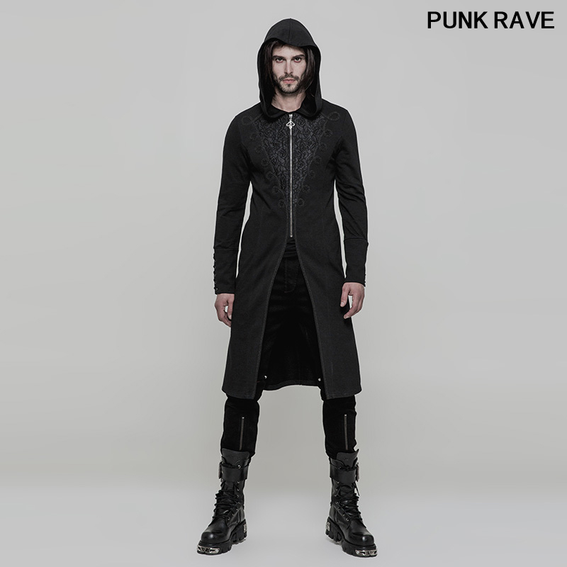 

Fashion Elastic Knit High End Jacquard Woven Winter Long Sweater Jackets Gothic Classic black Men' Sweater PUNK RAVE WY-876ZCM