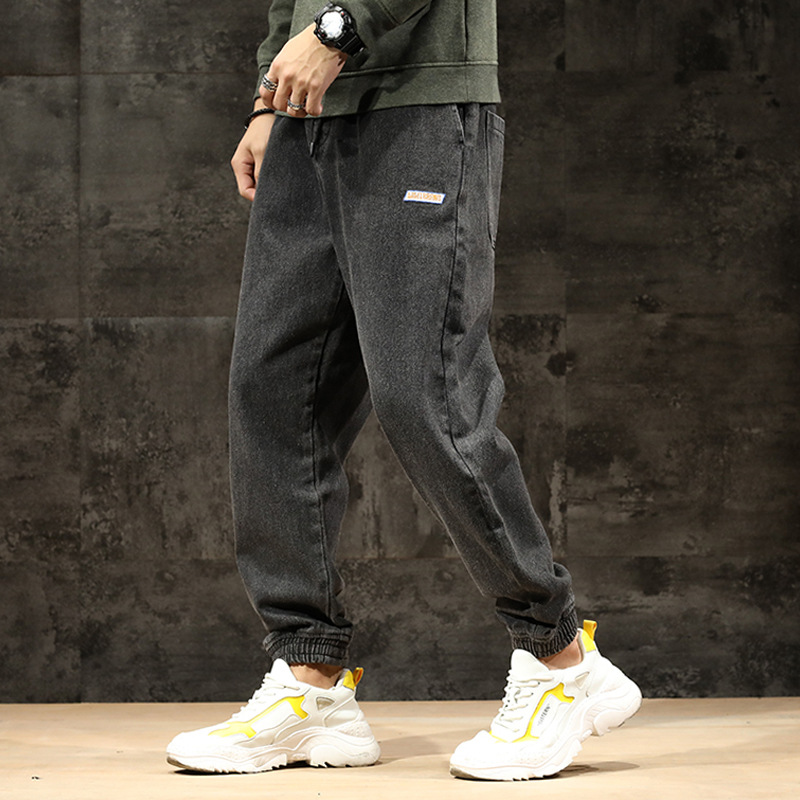 

Japanese Vintage Fashion Men Jeans Retro Black Gray Loose Fit Denim Cargo Pants Harem Jeans Streetwear Hip Hop Joggers Men