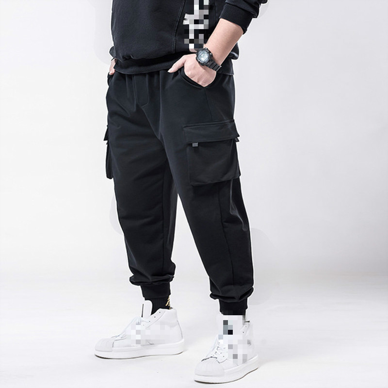 

Januarysnow Spring Hip Hop Joggers Men Black Harem Pants Multi-pocket Ribbons Man Sweatpants Streetwear Casual Mens Plus Size 6XL 7XL