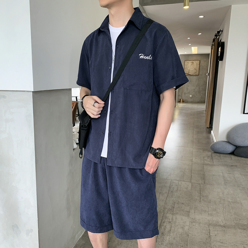 

AIOPESON New Summer Suits Mens Clothing Tops Bottoms Solid Color Solid Color Shorts Men Trend Fashion Simple Mens Suits, Blue