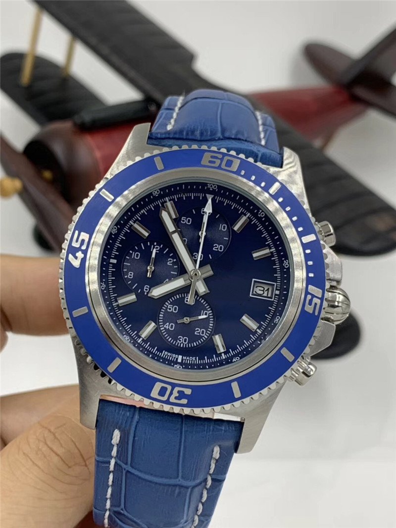 

Free shipping Luxury watch quartz stopwatch Stainless watches Blue dial man watch luxury wristwatch 251, Rubber band #1