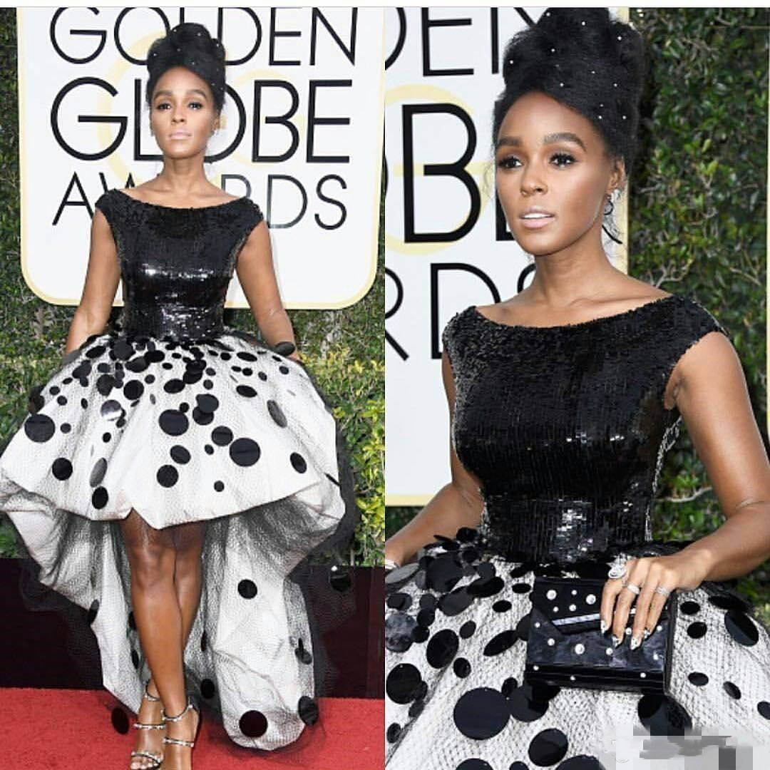 

Sexy Janelle Monae Celebrity Party Dresses Black and White Sequins Handmade Flowers Tulle 2020 New Golden Globe Prom Evening Gown, Light sky blue
