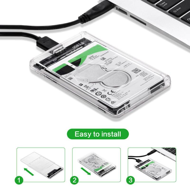 

USB 3.0 SATA HDD Enclosure SSD Solid State Drive Hard Disk Box Caddy Transparent Case Box Support 2TB