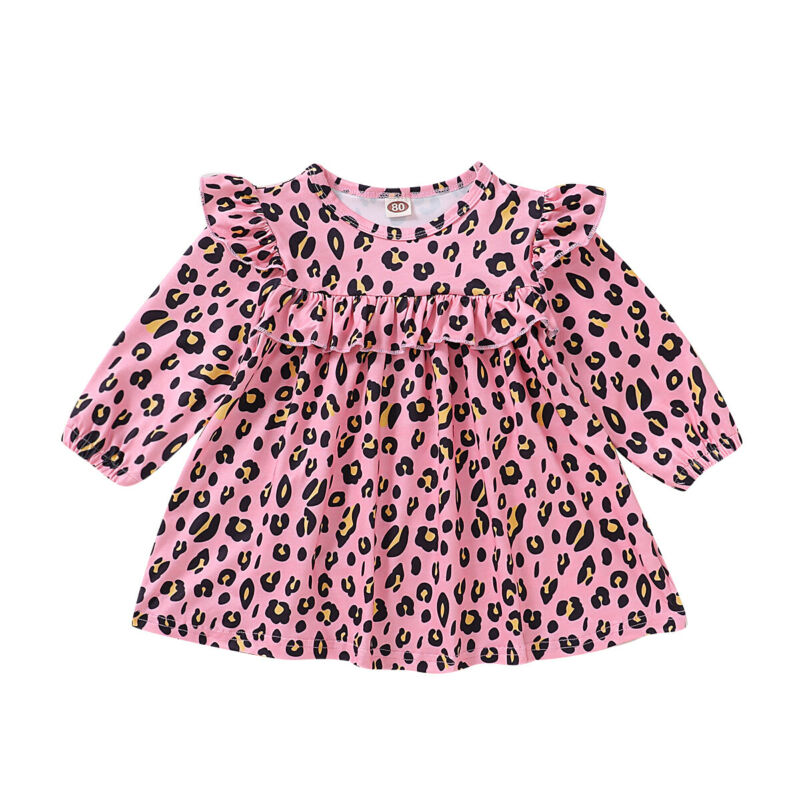 

Hot Fashion Toddler Girl Princess Dress Long Sleeve Leopard Flower Baby Clothes, As pic