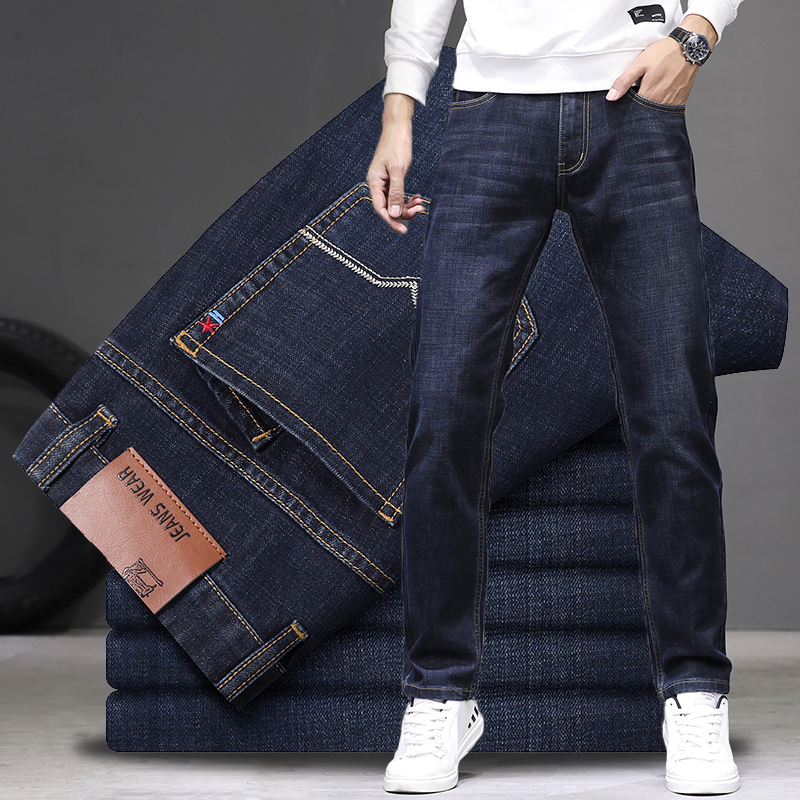 

Plus Size 42 44 46 2020 Winter New Men Straight Jeans Business Fashion Classic Style Denim Stretch Trousers Male Brand Pants, Blue black