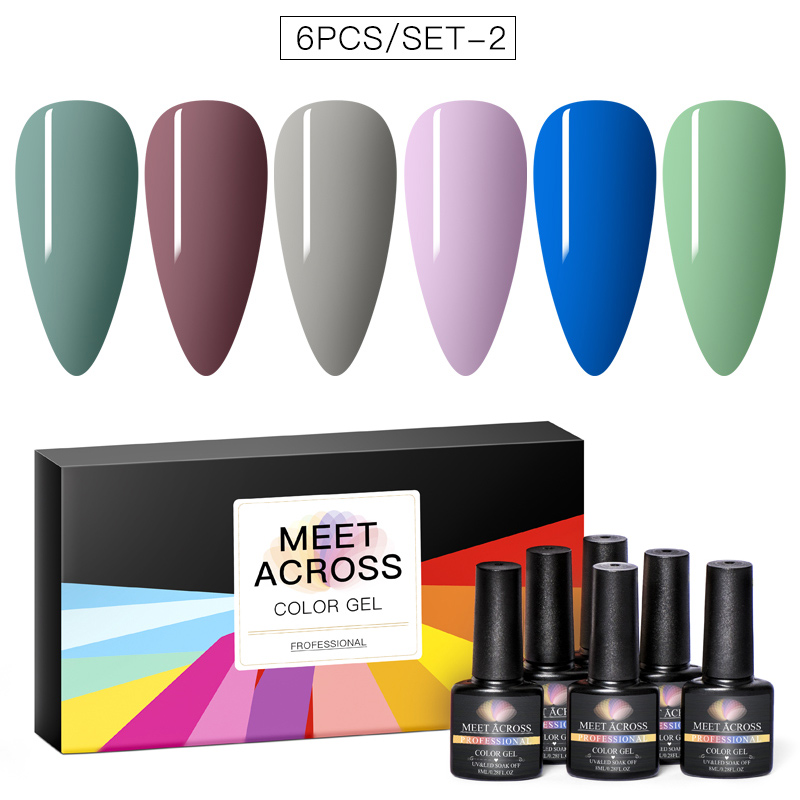 

MEET ACROSS 6pcs Pure UV Gel Nail Polish Set Color UV LED Nail Gel Varnish Semi Permanent Lacquer Soak Off Manicur
