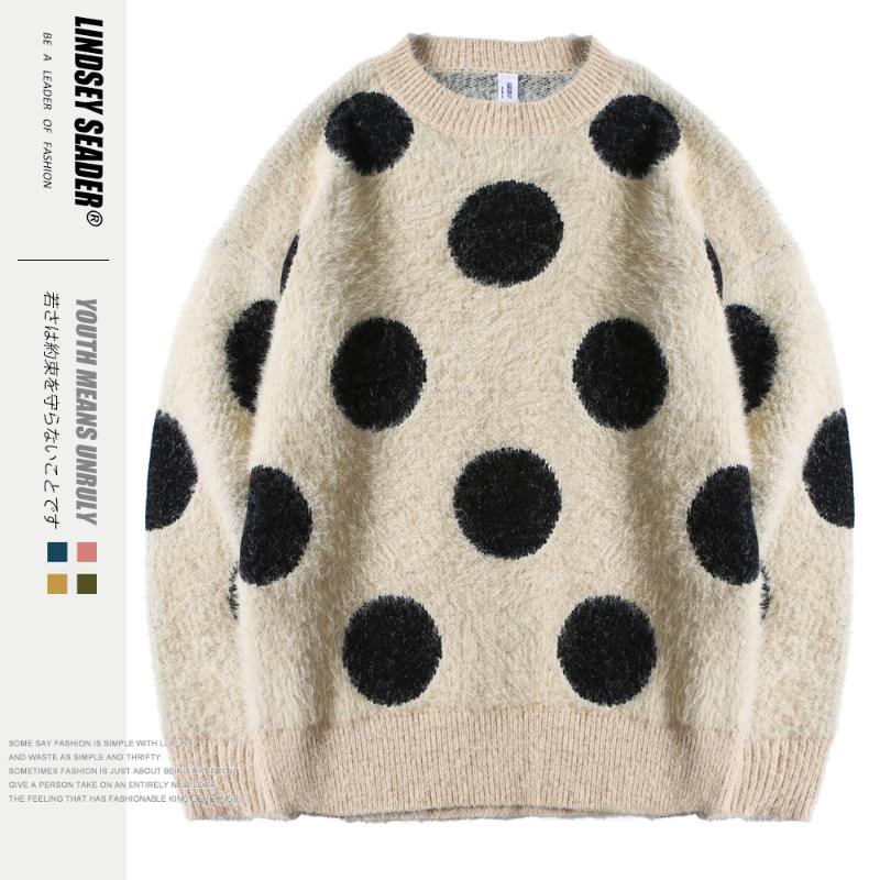 

Women Mens Classic Big Dots Sweater Women Men 2019 Autumn Warm Fashion Long Sleeve Knitwear Pullover High Quality Clothes, White