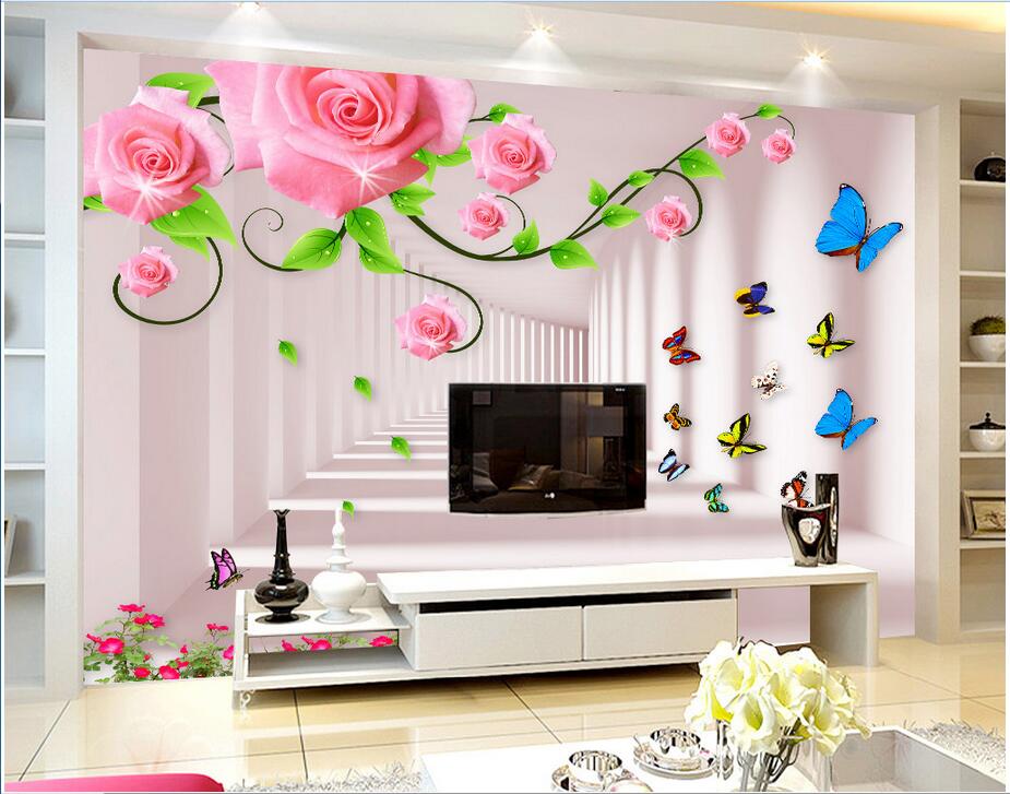 

3d wallpaper custom photo Pink rose space corridor background wall living room Home improvement 3d wall murals wallpaper for walls 3 d