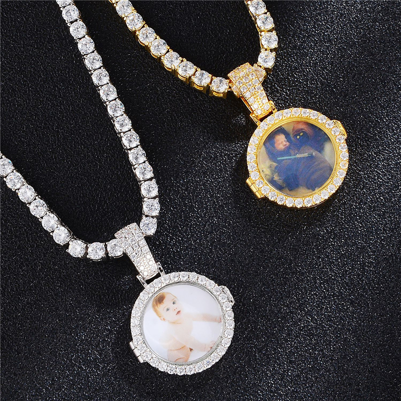 

Iced Out Bling Cubic Zircon Hip Hop Custom Made Photo Pendant Necklace For Men Jewelry With Rope Chain