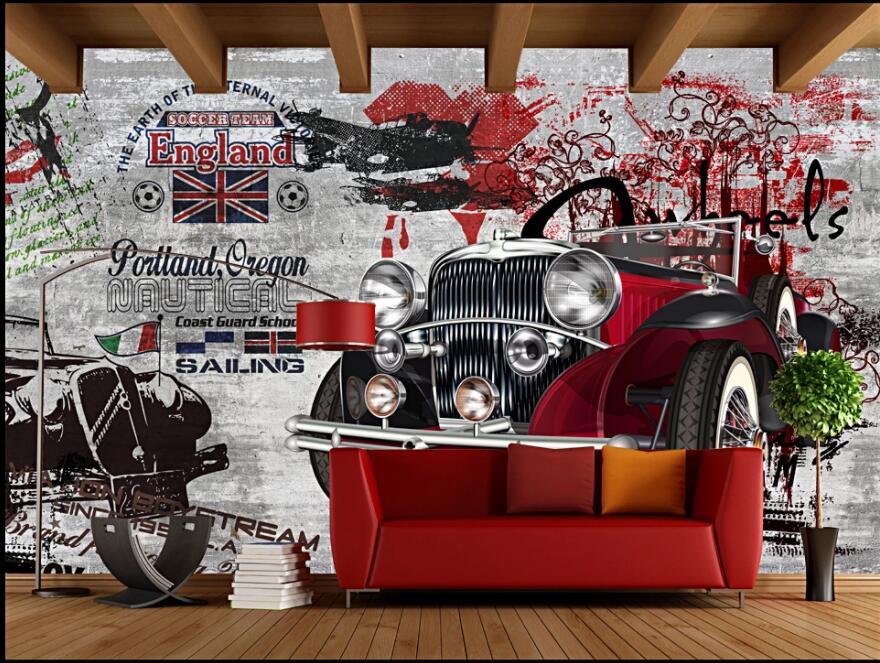 

3d wallpaper custom photo Retro nostalgic street art vintage car graffiti home decor 3d wall murals wallpaper for walls 3 d living room, Non-woven