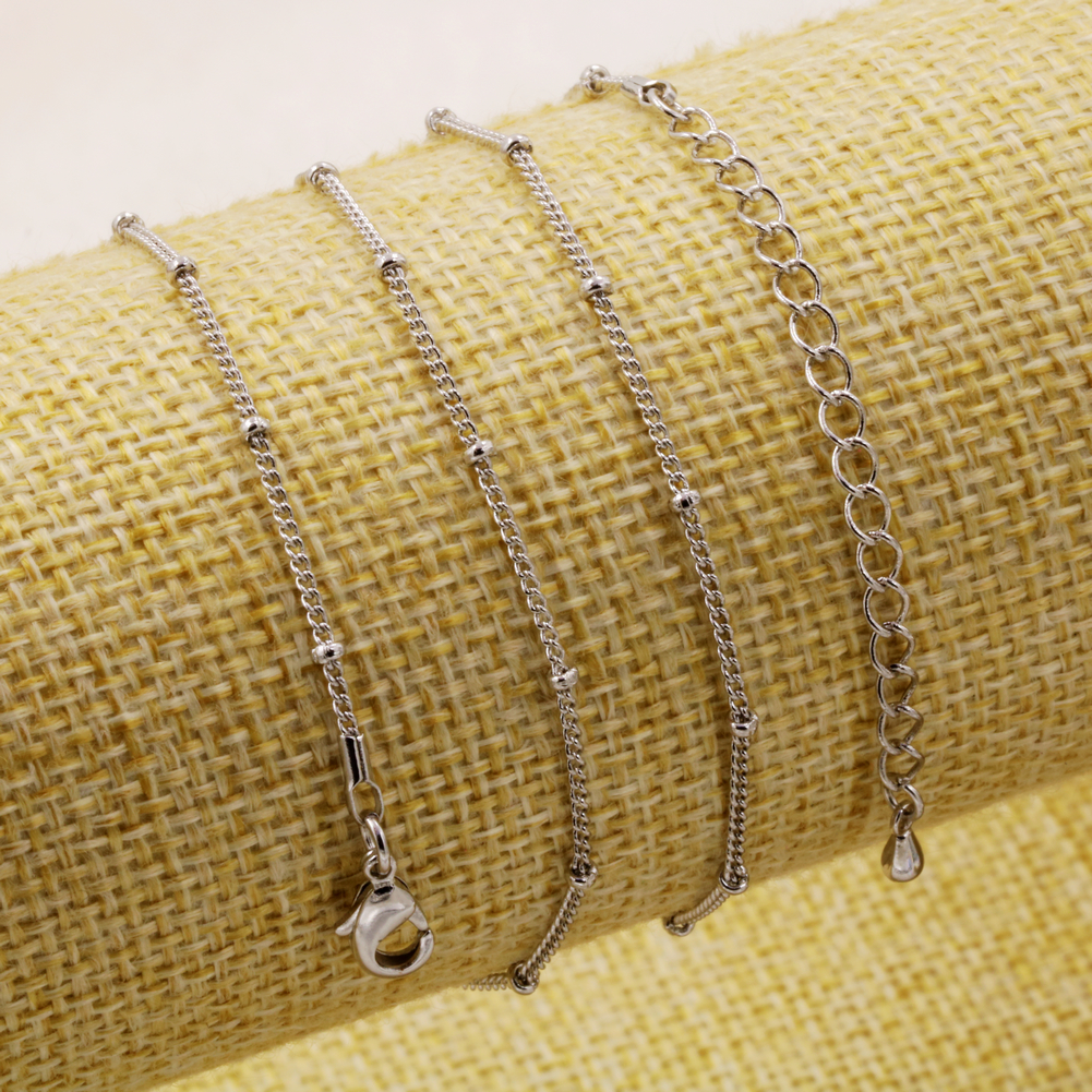 

100PCS/lot 1mm steel color smooth ball station chain necklace chain accessories jewelry findings DIY jewelry parts 20+2inch free shipping, Silver