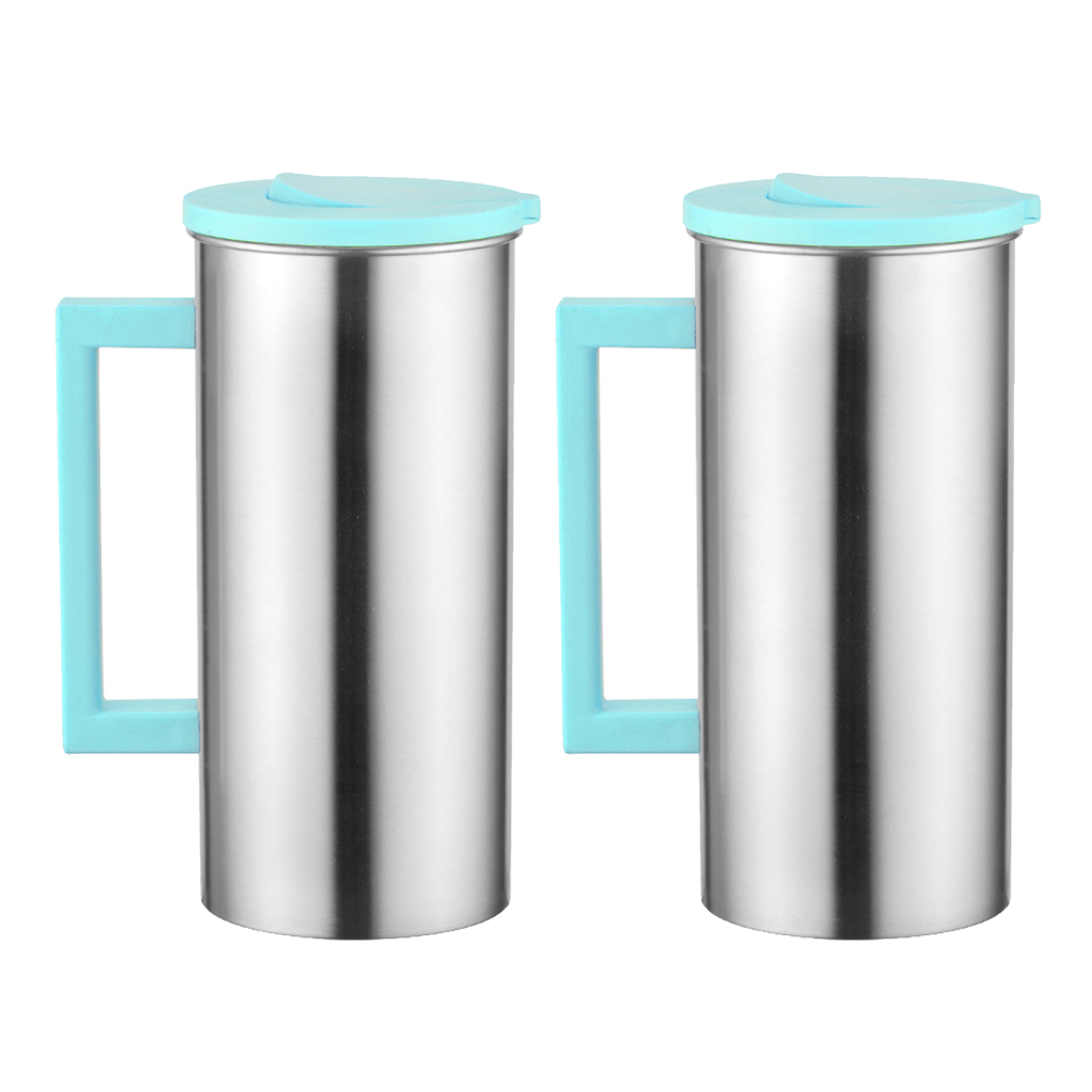 

2 pcs stainless 1.8l / 61 ounces/ 0.5 gallon water pitcher juice ice tea jug cafe serving, great for kitchen restaurant, green