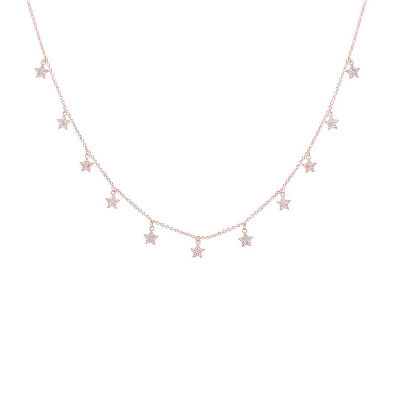 

Shiny Zircon Stars Pendant Necklace for Women Trendy Sliver Rose Gold Link Chain Tassel Necklace Statement Jewelry Accessories