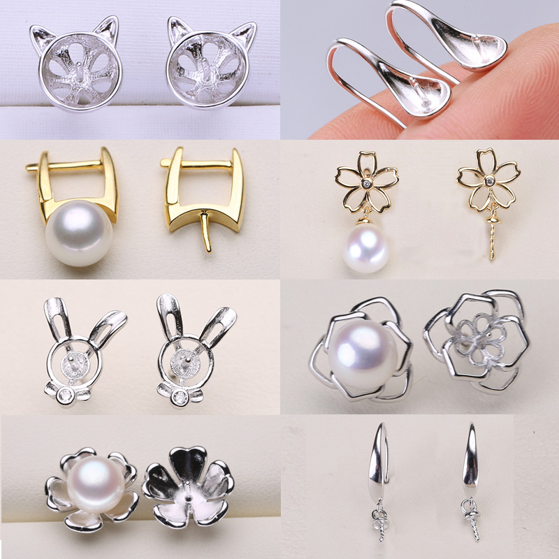

Pearl Stud Earrings 100% S925 Sterling Silver Earrings Setting DIY Pearl Earring for Women Girl Wedding Jewelry Gift Wholesale Jewelry