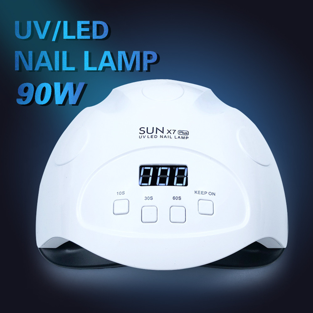 

SUNX7 Plus 90W UV LED Nail Lamp Nail Dryer for All Gels Polish LCD Display 10s 30s 60s 99s Painless mode Fast Drying Auto Sensor, White