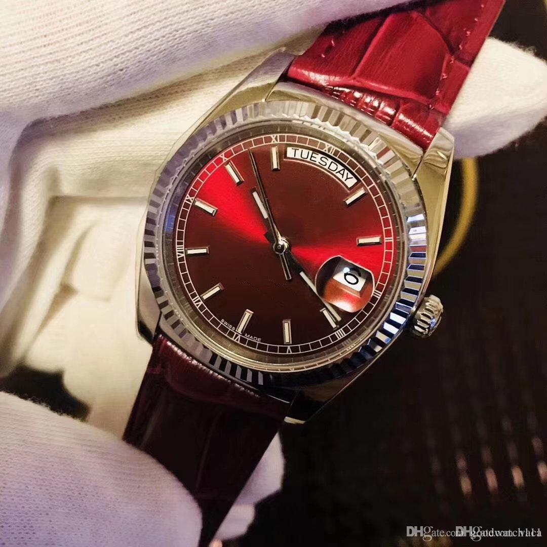 

High quality wholesale watch DAY DATE mechanical sliding smooth 40MM men's leather strap watch stainless steel bezel calendar watch