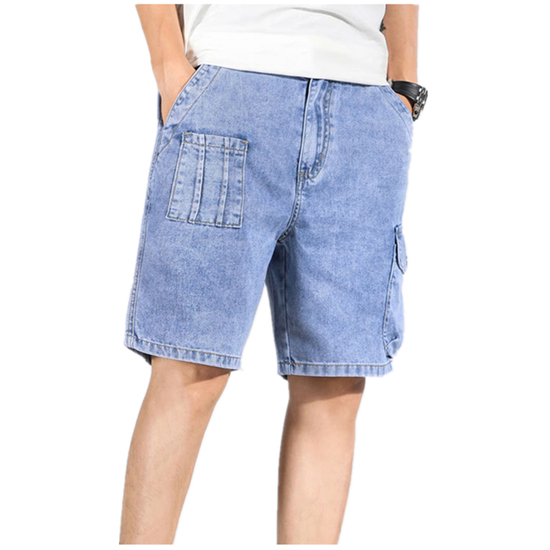 

ICPANS Elastic Waist Knee Length Casual Short Loose Denim Cargo Shorts Men Streetwear Mens Shorts 2020 Summer Plus Size, 502 blue