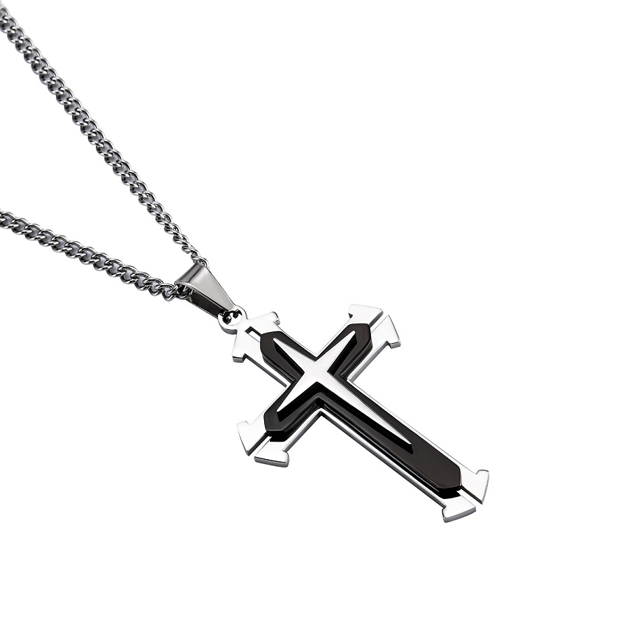 

Fashion Men Cross Pendant Necklaces Hip Hop Jewelry Silver Black Stainless Steel 60cm Long Link Chain Punk Designer Necklace For Mens Gift