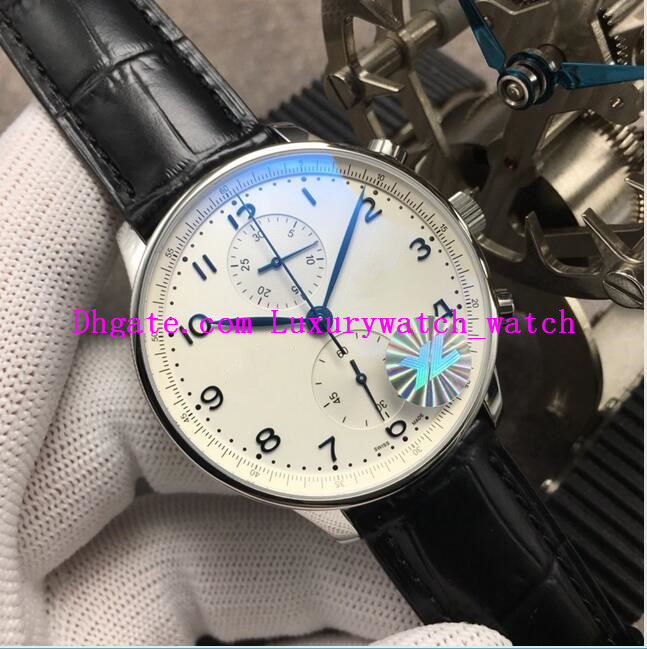 

New Version Luxury Watch BEST NEW Top 40mm Chronograph 371446 White Dial Cal.79350 Automatic 316L Sapphire Mirror Mens Watches Leather Strap, Black