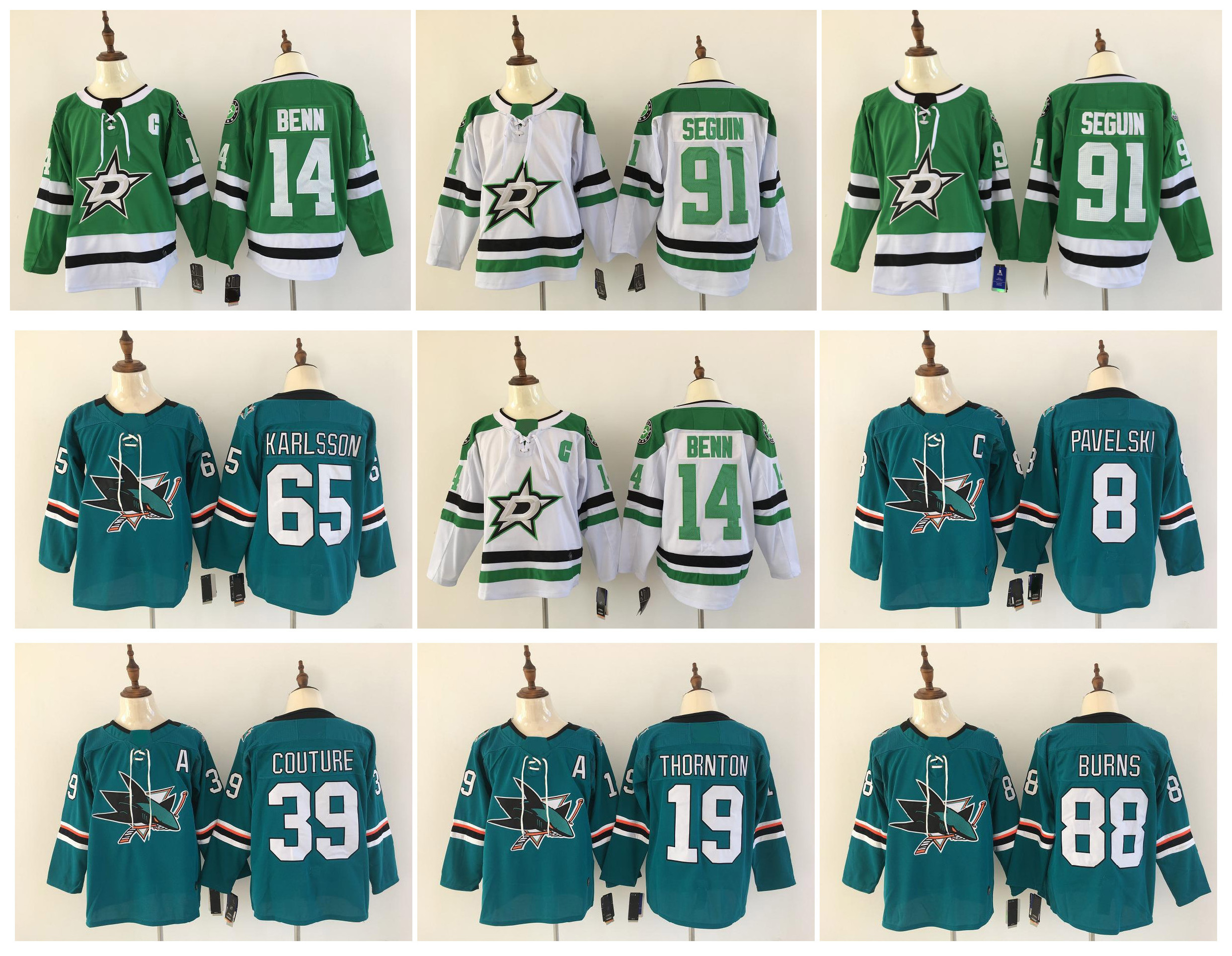 

Hockey Jersey San Jose Sharks Erik Karlsson Joe Thornton Joe Pavelski Brent Burns Dallas Stars Jamie Benn Tyler Segui Logan Couture, As pic