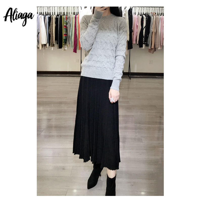 

Aliaga New Arrival Autumn Winter Women Pullovers High Quality 100% Mongolia Cashmere Sweater Round Neck Ripple White Pullover, Purple