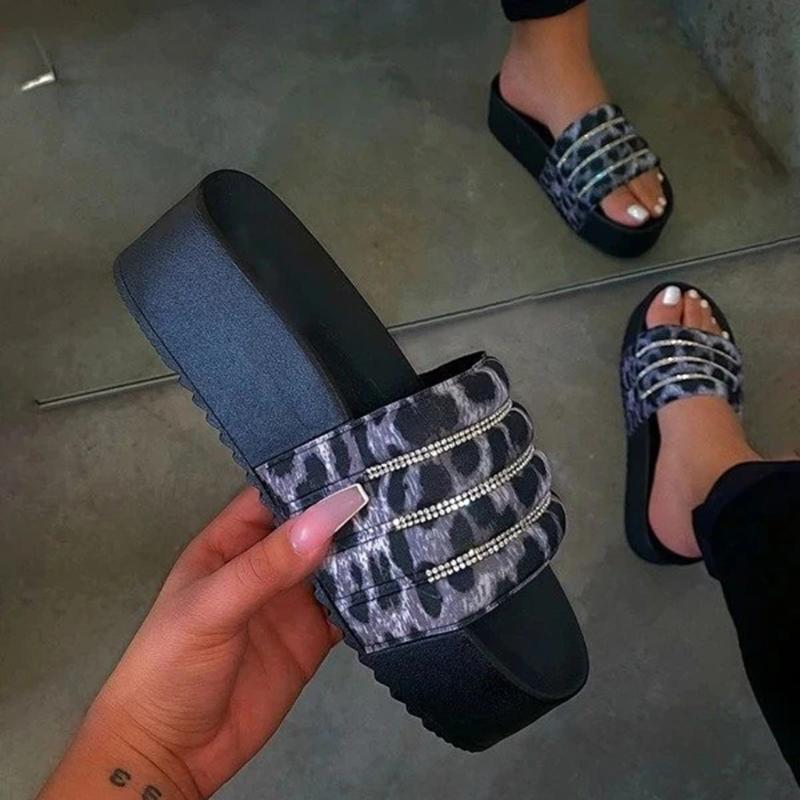 

2020 Hot Summer Women's Platform Slippers Ladies Fashion Bling Beach Shoes Casual Crystal Flat Slides Wedges Shoes Slippers, Red