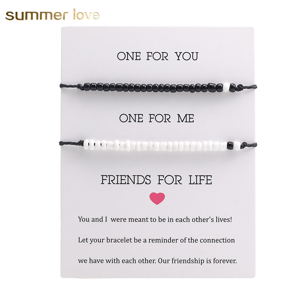 

2020 Bohemian Handmade Woven Wax Rope Beaded Bracelet Crystal Seed Beads Adjustable Rope Braided Couple Friendship Bracelet Set Jewelry