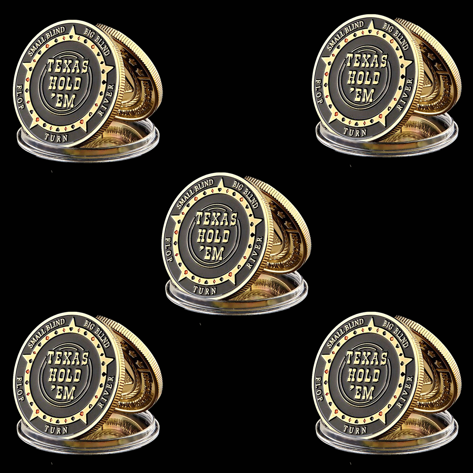5PCS Craft Texas Hold'em Flop Turn River Big Small Blind Protector Metal Token Coin with Plastic Cover Set Poker-image-522756334