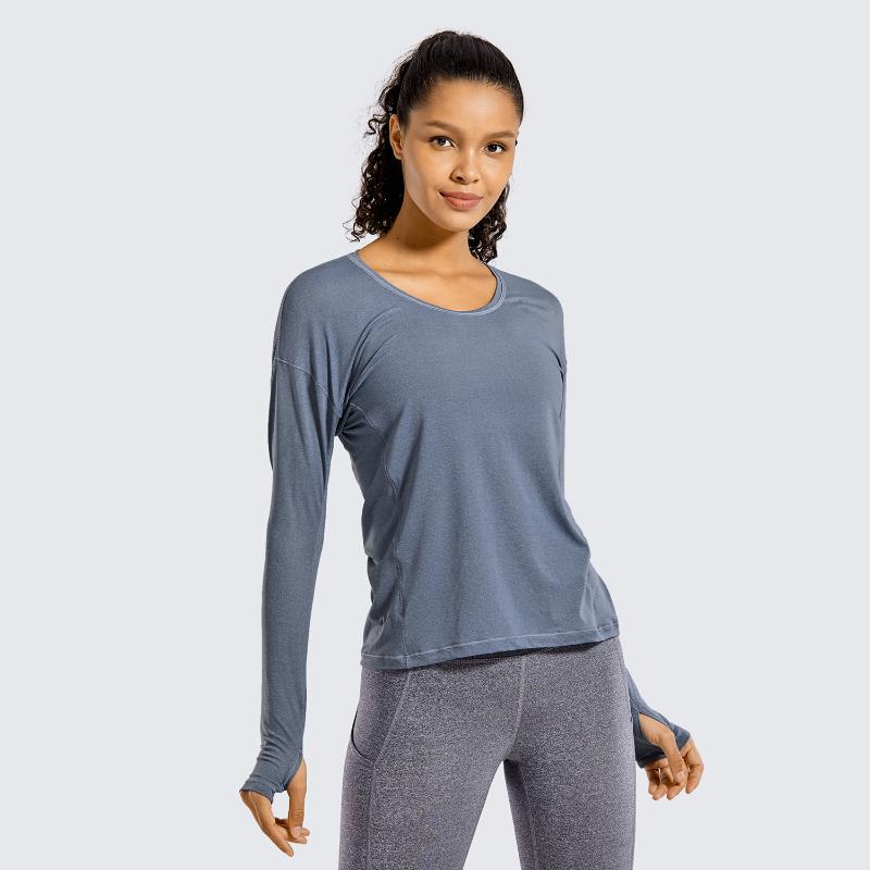 

Women's Lightweight Heather Quick Dry Long Sleeve Athletic Shirt Workout Tops Activewear, Heather blue03
