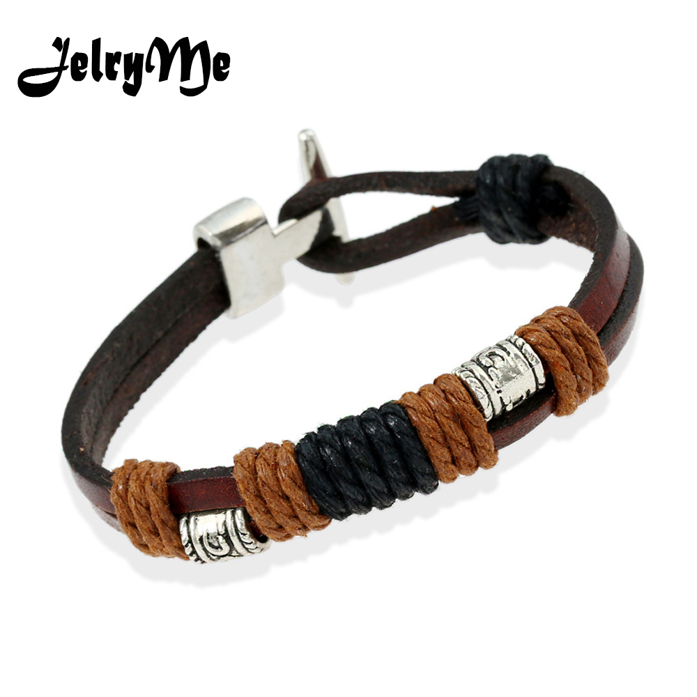 

Vintage Female Bracelets & Bangle Alloy Beads Handmade Wrap Brown Genuine Leather Bracelet Punk Jewelry for Women Man