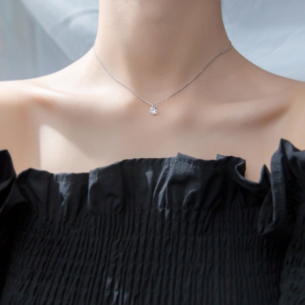 INZATT OL Cute Geometric Round Choker Pendant Necklace For Women Engagement Rose Gold Color 925 Sterling Silver Jewelry Gift