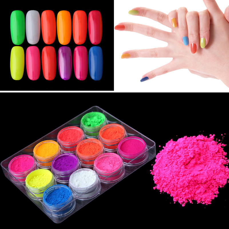

12 Boxes/Set Fluorenscence Powder Nails Colorful Glitters Nail Powder Flakes Nail Art Decorations For Gel Polish Cozy Art