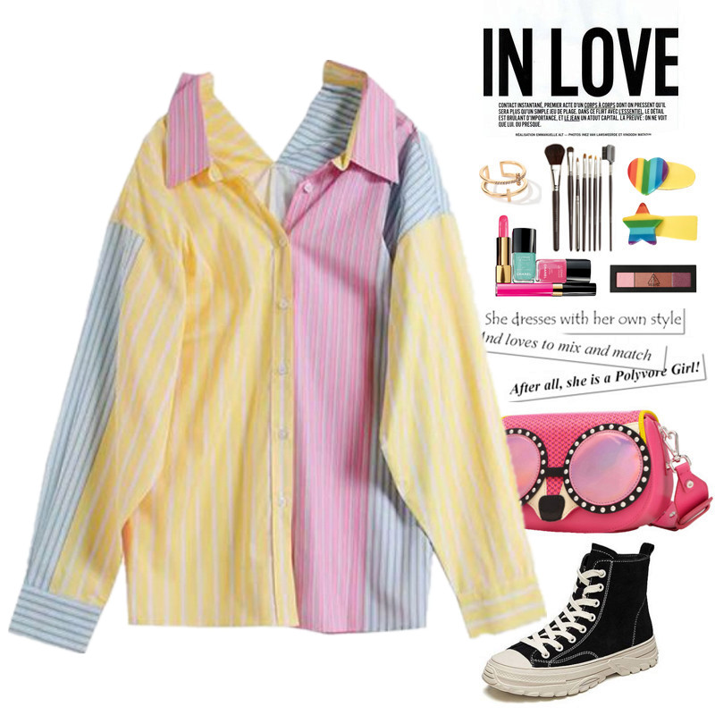 

Spring Summer outerwear women's long shirts feminino casual colorful stripped print spliced blouses maxi size clothing NS818, Multi