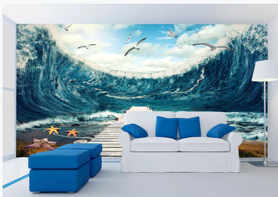 

modern living room wallpapers Sea mural tv background wall modern wallpaper for living room