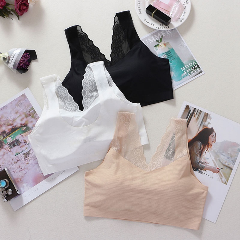 

Sports Yoga Bra Fitness Lace Bra Sexy Beauty Back Sports Underwear Ice Silk Solid Color Wide Shoulder Strap Tube Top, White