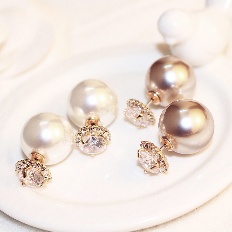 

2020 New luxury zircon pearl double-sided earrings high-end champagne pearl plated 18k gold earrings fashion temperament ladies wild earring