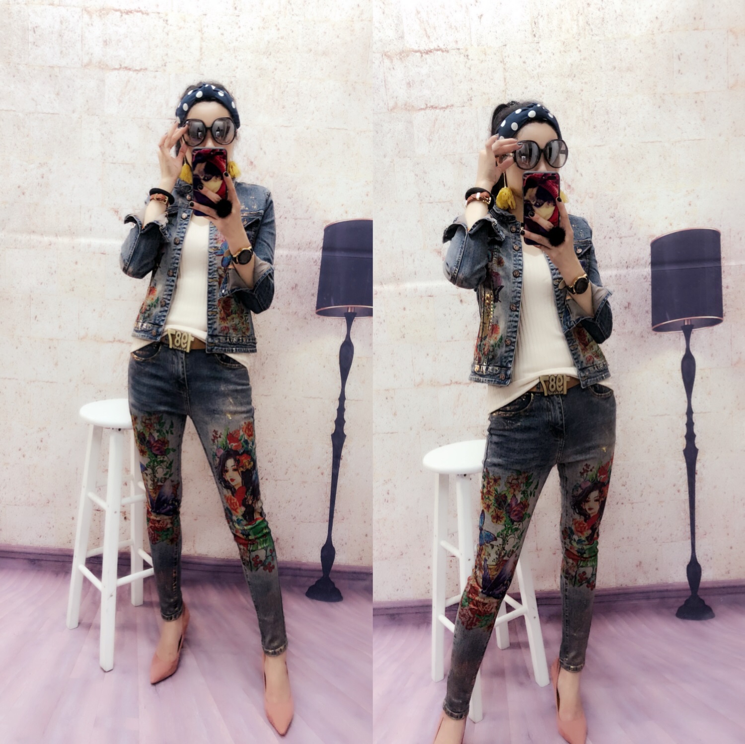 

Metal Lilac The New Sequins Ripped Jeans Fashion Women'S Wear ShuHua111, Metallic lilac