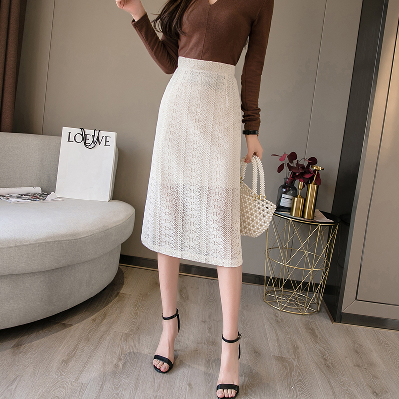 

Ailegogo Spring New Sweet Pencil Hollow Out Long Mesh Skirts Princess High Waist Ruffled Vintage Tiered Tulle Pleated Ins Skirts, Beige