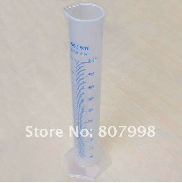 Cylindre de mesure gradué en plastique Transparent de 500ml, pour Test en laboratoire +/-5mL, 20 pièces/lot