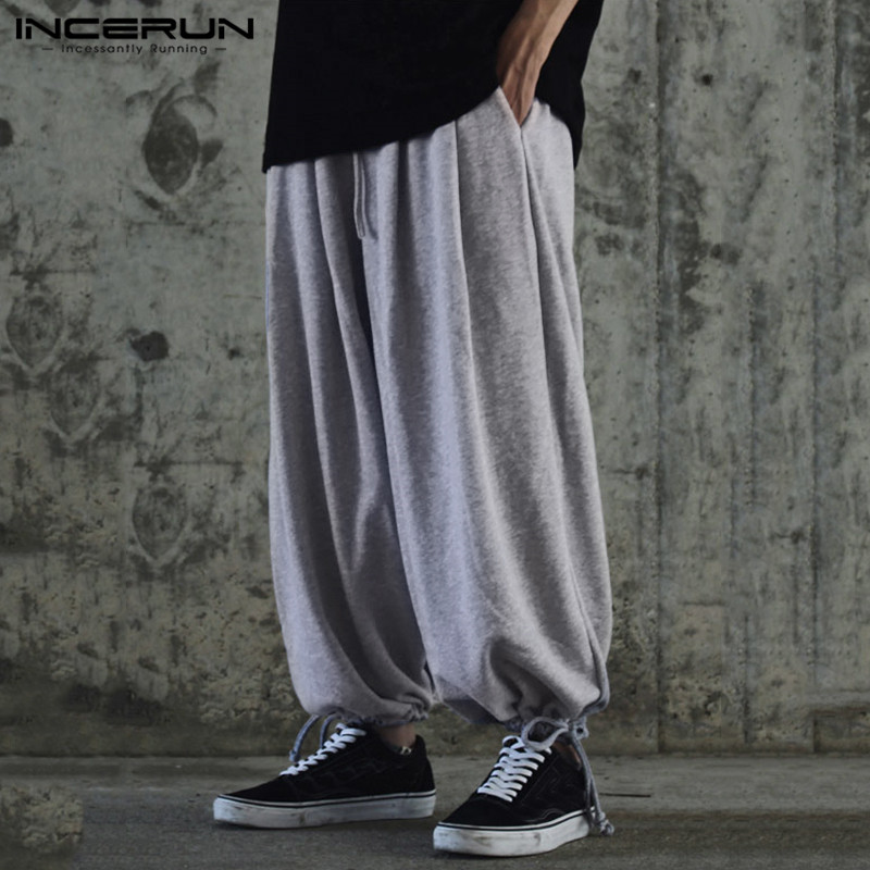 

INCERUN Fashion Street Men Solid Color Elastic Waist Harem Pants Baggy Joker Casual Wide Sweatpants Comfort Joggers Mens Trouser, Black