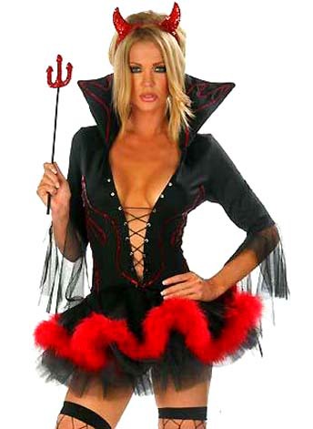 

Free shipping Ladies Halloween Devil Fancy Dress Costume Horn Woman Sexy Devil Costume Outfit, Black