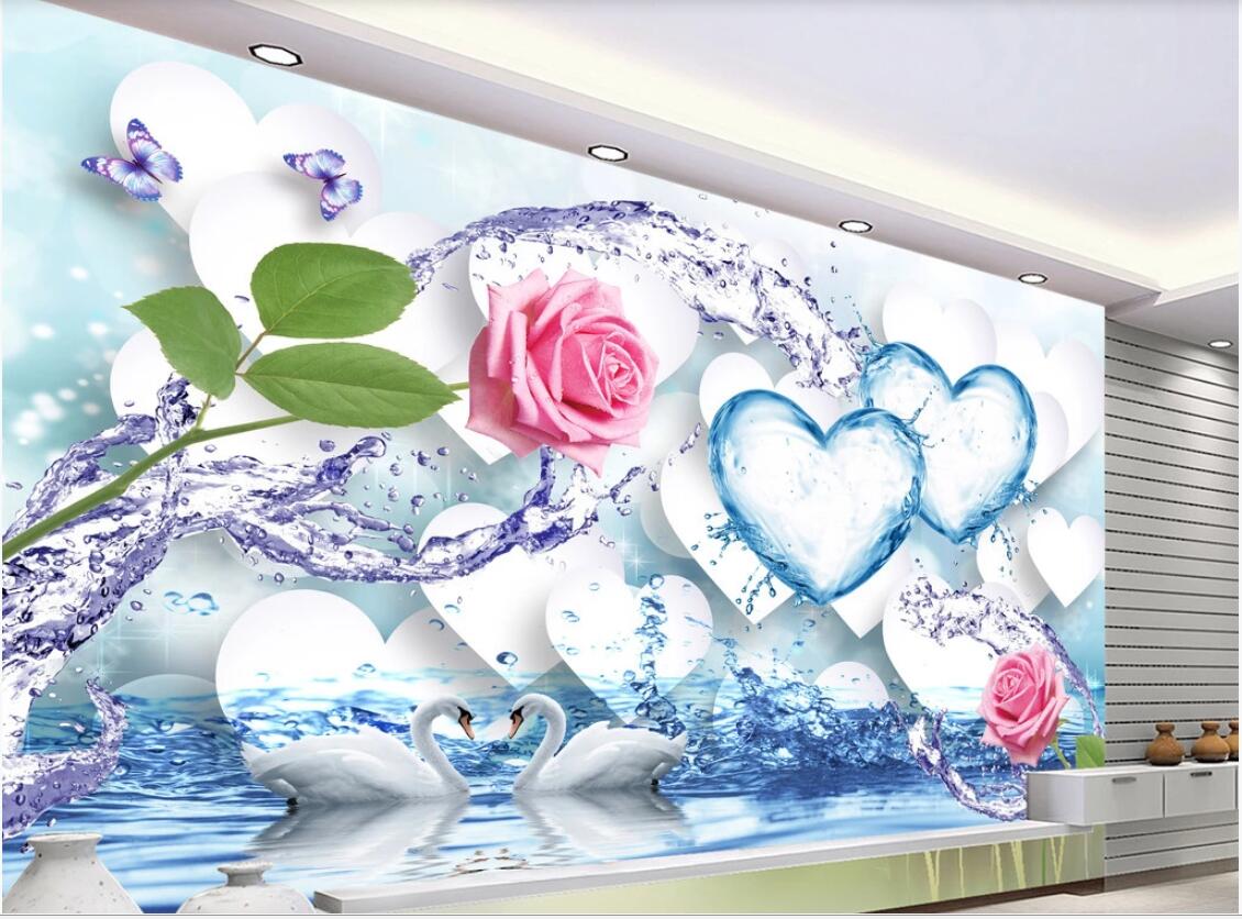 

3d wallpaper custom photo murals Fresh water splashing rose ice heart romantic 3D background wall decor wall art pictures, Non-woven fabric