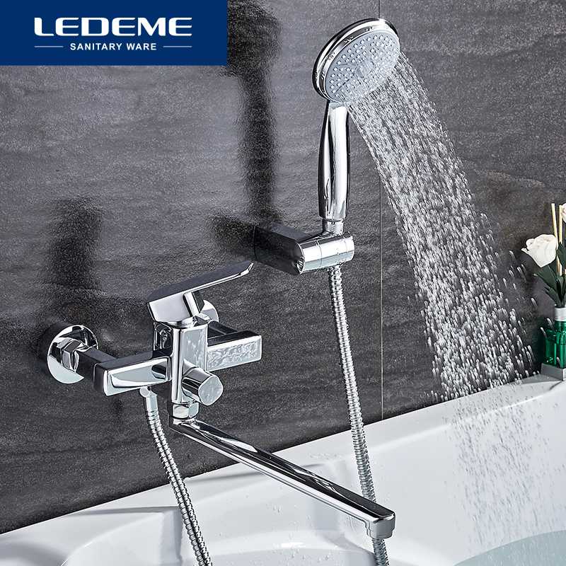 

LEDEME Shower Faucet Set Bathroom Brass Bathtub Shower Faucet Bath Tap Chrome Plated Head Wall Mixer Tap L2233